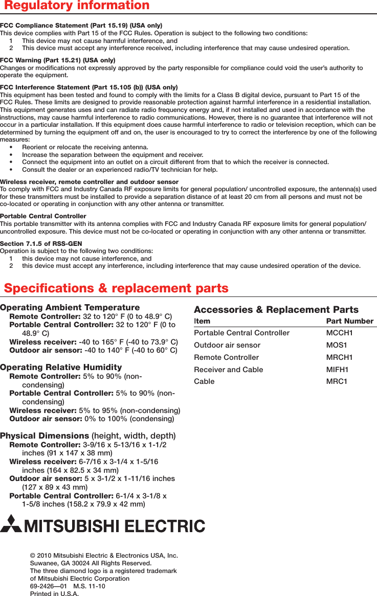 mitsubishi electric thermostat instructions