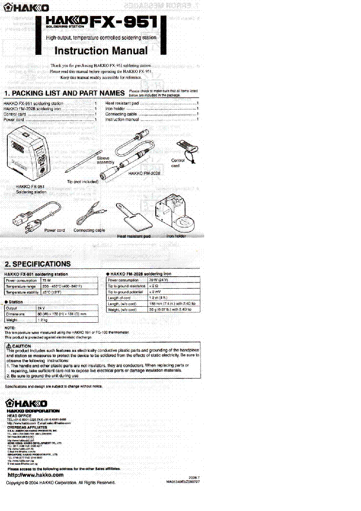weller wd2 instruction manual